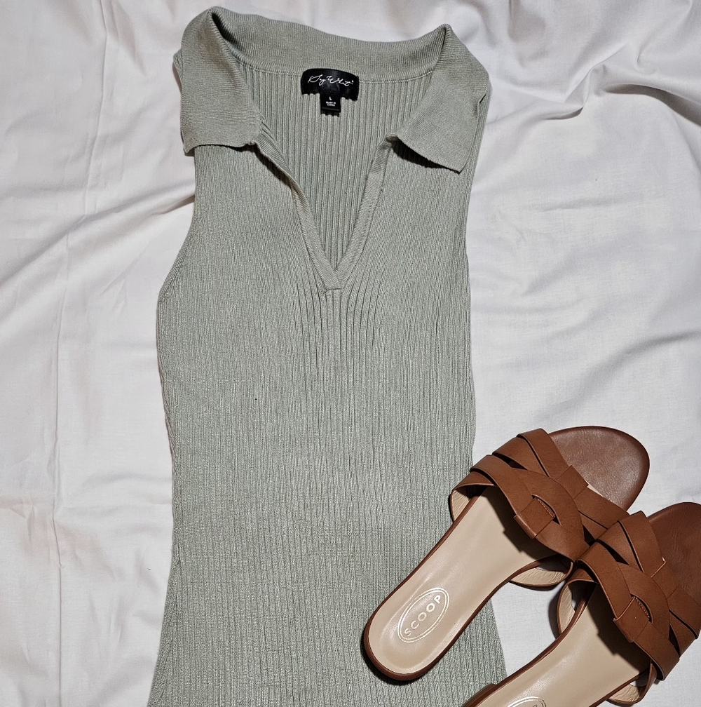 Say What? Ribbed Knit Mini Dress in Sage